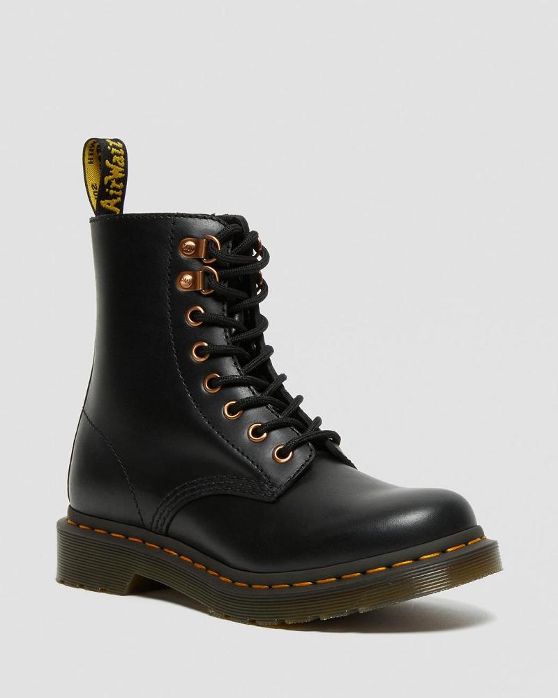 Dr Martens 1460 Pascal Rose Gold Hardware Læder Snørestøvler Dame Sort | DK 189YXF